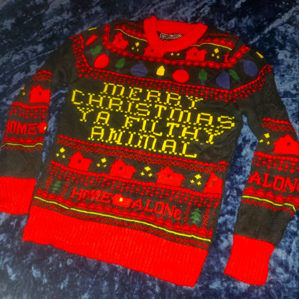 Home Alone Ugly Christmas Sweater, "Merry Christmas Ya Filthy Animal" Men's XS